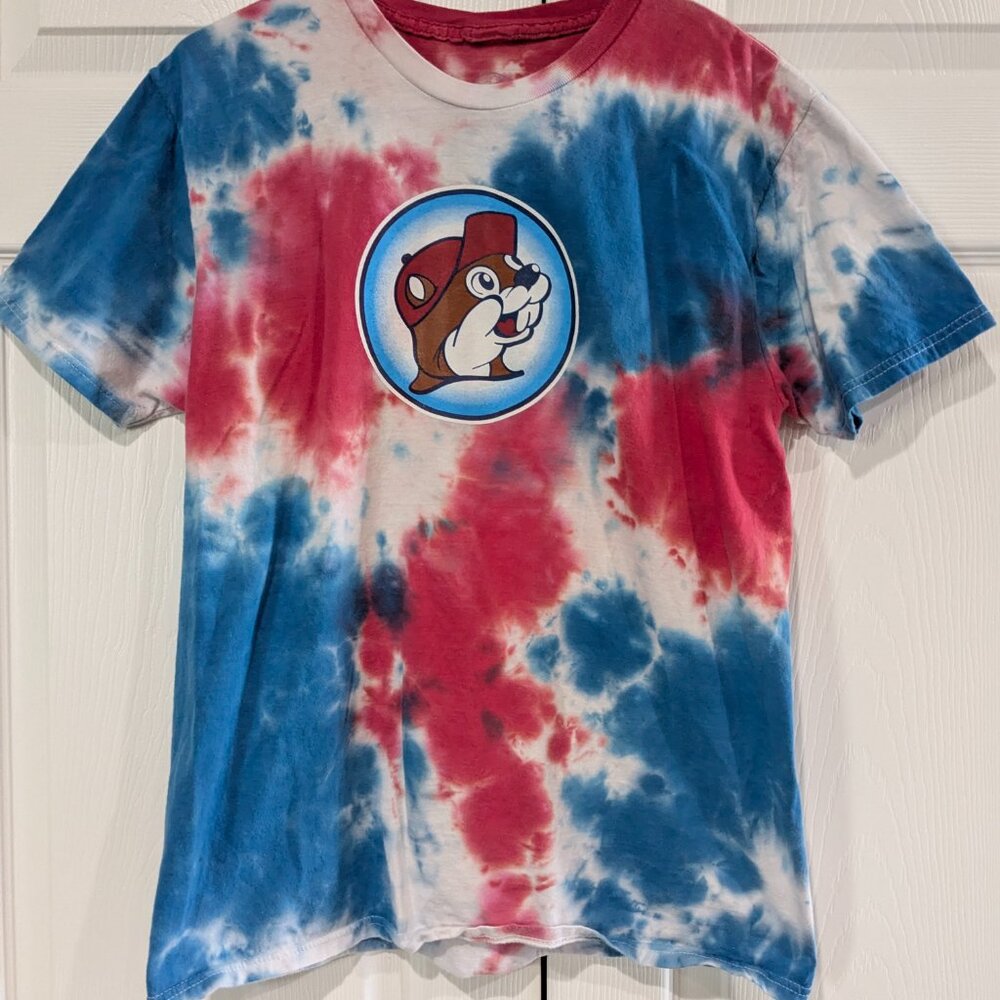 Buc-ee’s Tie Dye 4th of July T-Shirt Let's Get It Poppin' Red White Blue Medium - Picture 3 of 16